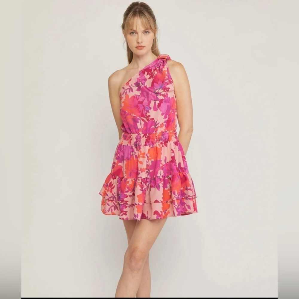 Pink Ruffle Mini Dress NWT - Picture 2 of 4